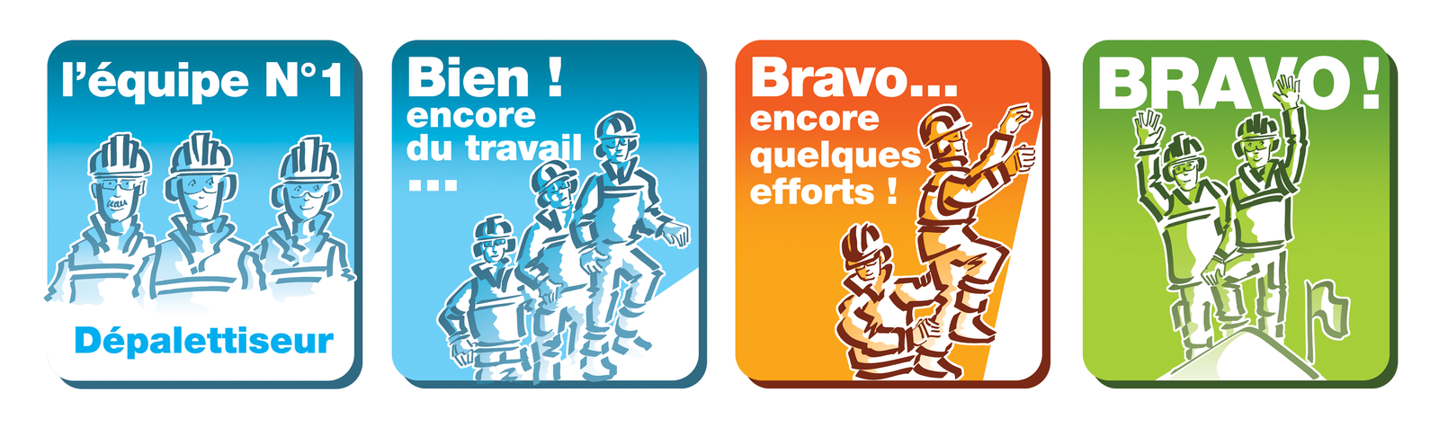 Etudes et projets pictogrammes pour la publication des résultats de l'amélioration continue de l'usine - Total Lubrifiant Rouen - Jacques Sourd illustrateur