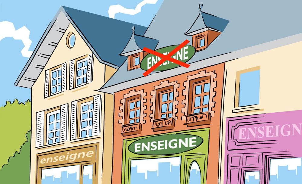 Enseignes en toiture Guide des enseignes destiné aux commerçants de la Communauté de Commune Coeur Cote Fleurie - Jacques Sourd Illustrateur Caen