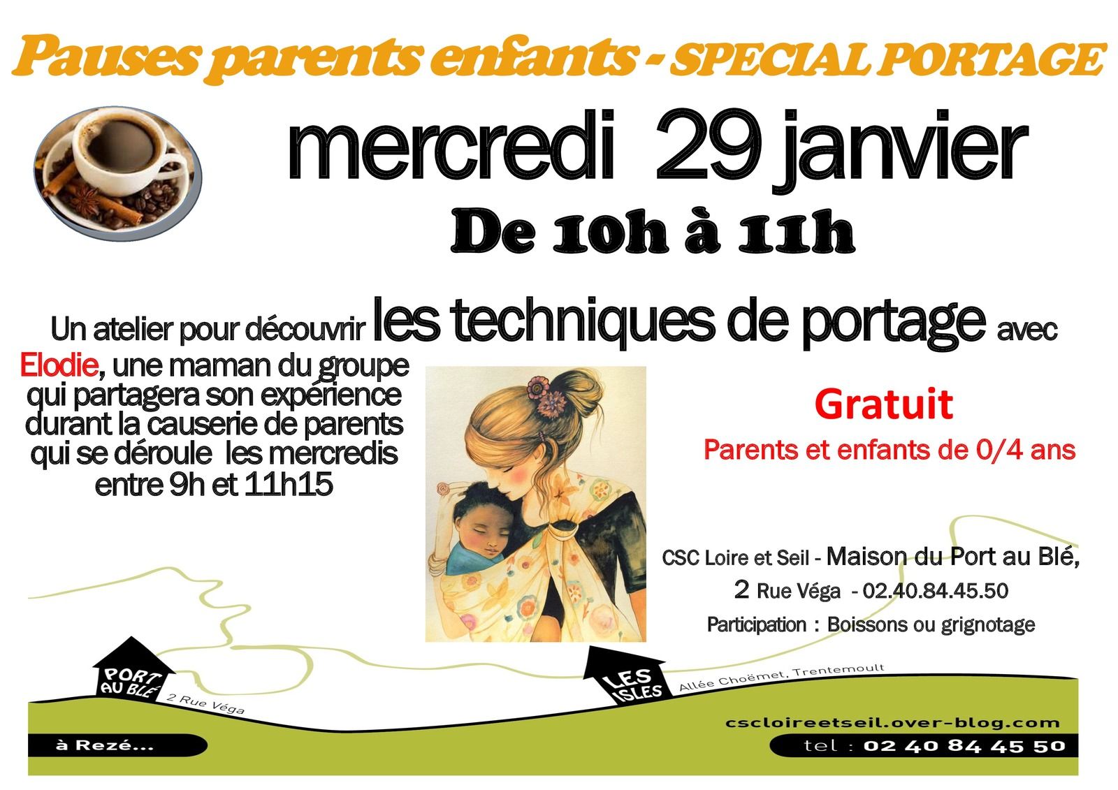 Atelier de portage mercredi matin pendant la pause parents enfants