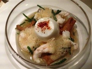 Oeuf mollet et langoustines