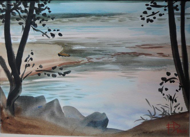 aquarelle les bords du lac Chambon Didier Fonteniaud