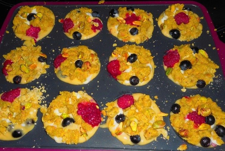 muffins myrtilles et framboise yaourt pistache