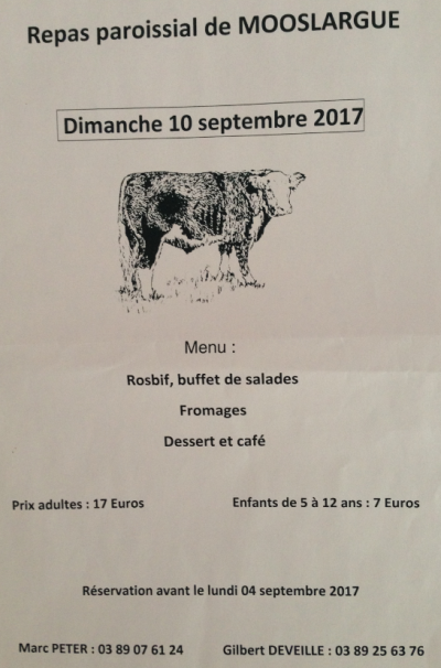 Repas paroissial à Mooslargue le dimanche 10 septembre