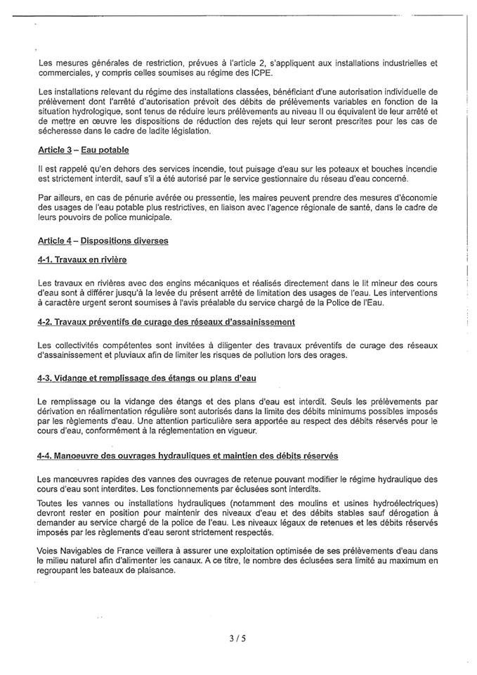 Limitations de l'usage de l'eau - Arrêté préfectoral