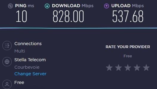 Test de débit sur ma ligne Free à Mooslargue