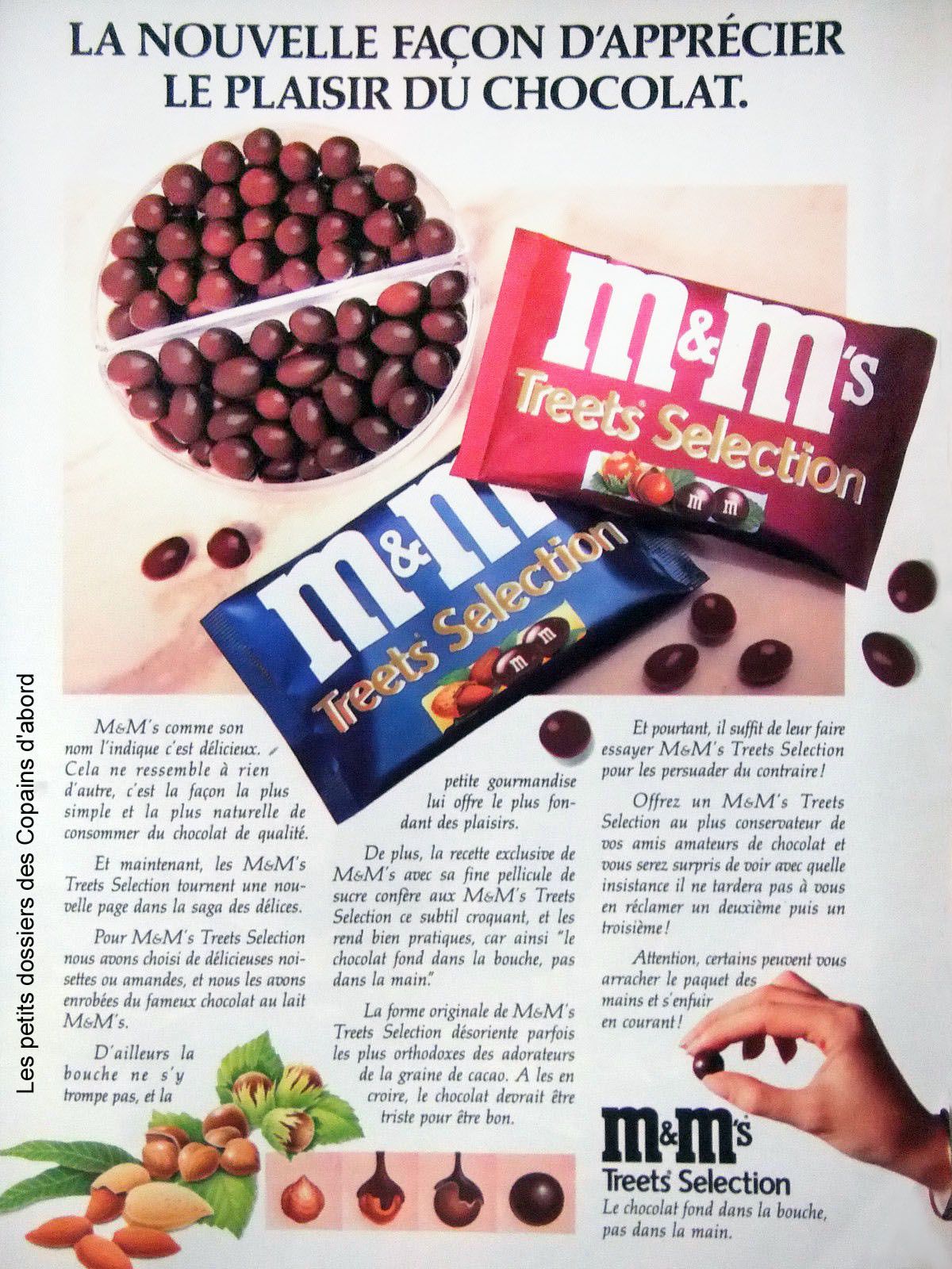 PUBLICITÉ 1990 M&M TREETS SELECTION CHOCOLAT FOND DANS LA BOUCHE  -ADVERTISING