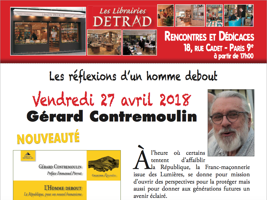 Annonce et présentation-dédicace de mon livre L'Homme debout, la République pour un nouvel humanisme