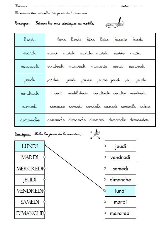 Activites Autour Des Jours De La Semaine Activites Pour La Grande Section Maternelle