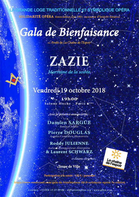Gala de bienfaisance de la GLTSO le 19 octobre 2018 à Paris. Commandez vite votre soirée !