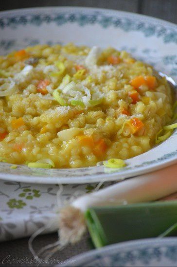 Risotto d'orge perlé aux poireaux et au safran