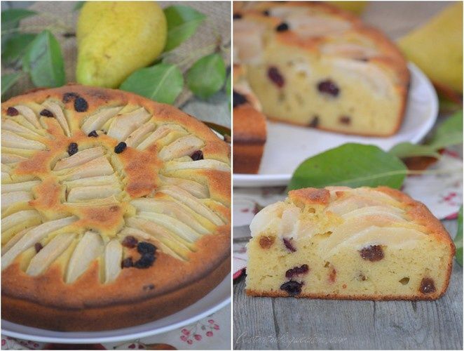 Gâteau poire, ricotta, raisins secs et cranberries, l'automne s'installe....