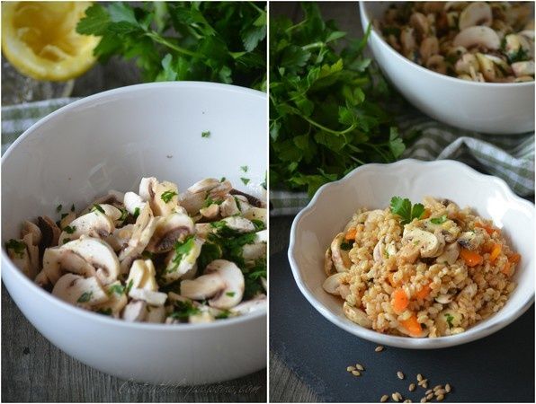 Salade de petit épeautre bio aux champignons de Paris