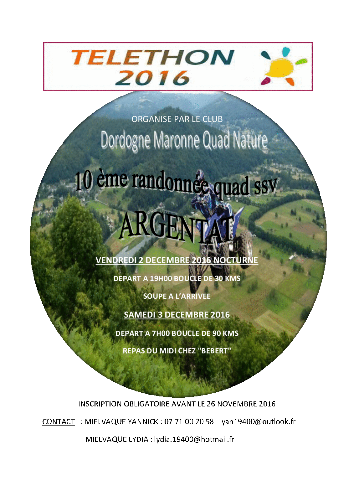 Rando quad Téléthon Dordogne Maronne Quad Nature (19), décembre 2016