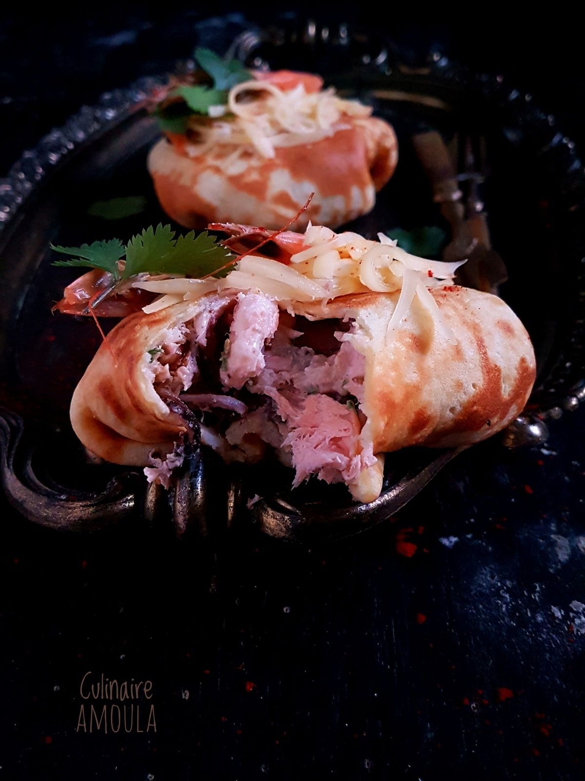 Crêpes façon pastilla aux fruits de mer à la sauce blanche
