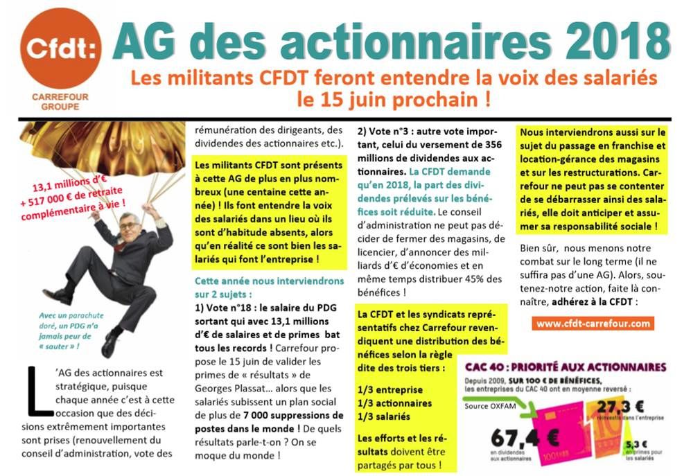 La CFDT sera présente à l'Assemblée Générale des actionnaires 2018 pour porter la parole des salariés!