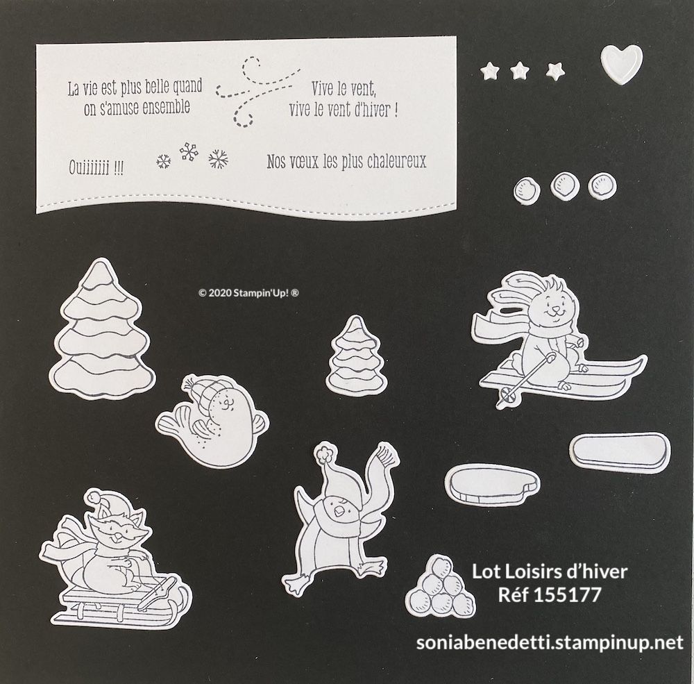 lot loisirs d'hiver le set de tampons Loisirs d’hiver et les poinçons Amis dans la neige stampinup