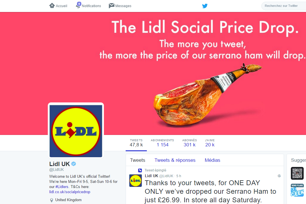&quot; Plus tu tweetes, plus les prix baissent&quot;. Pour Noël, Lidl UK teste le Social Price Drop!