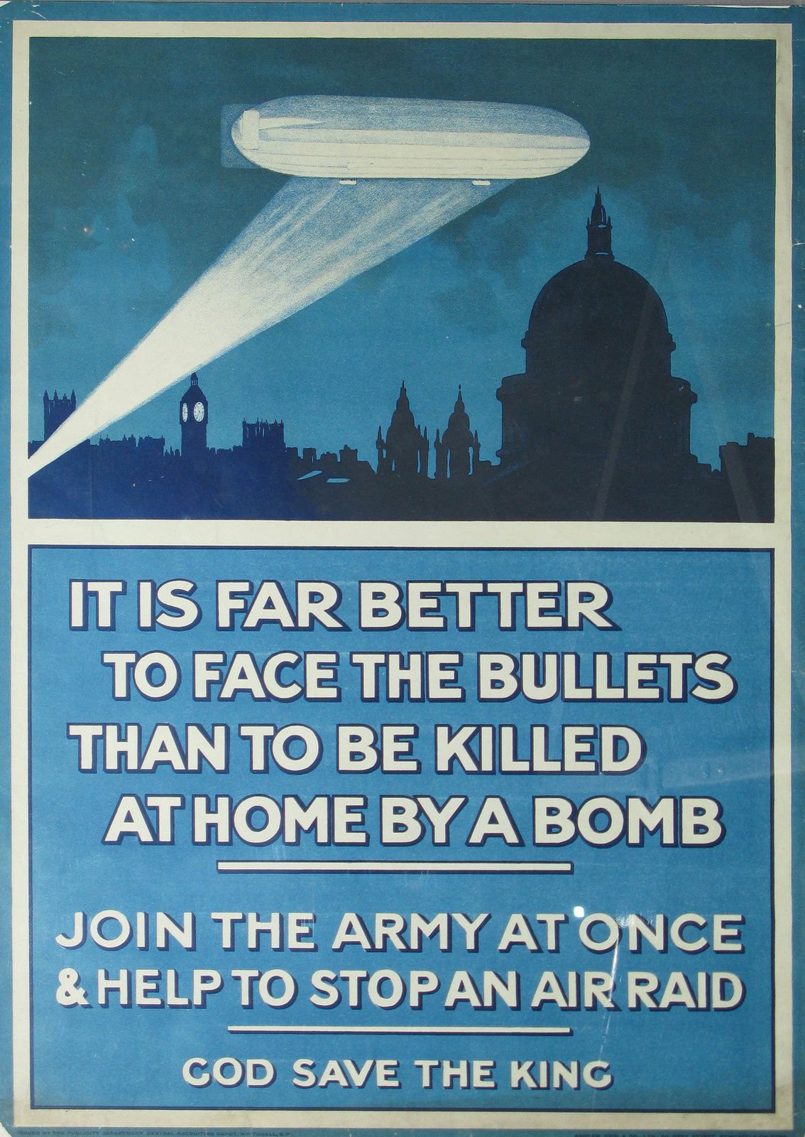 WWI poster profiting on the scare brought about by the German night bombing raids on London. Photo taken in the Imperial War Museum in London.