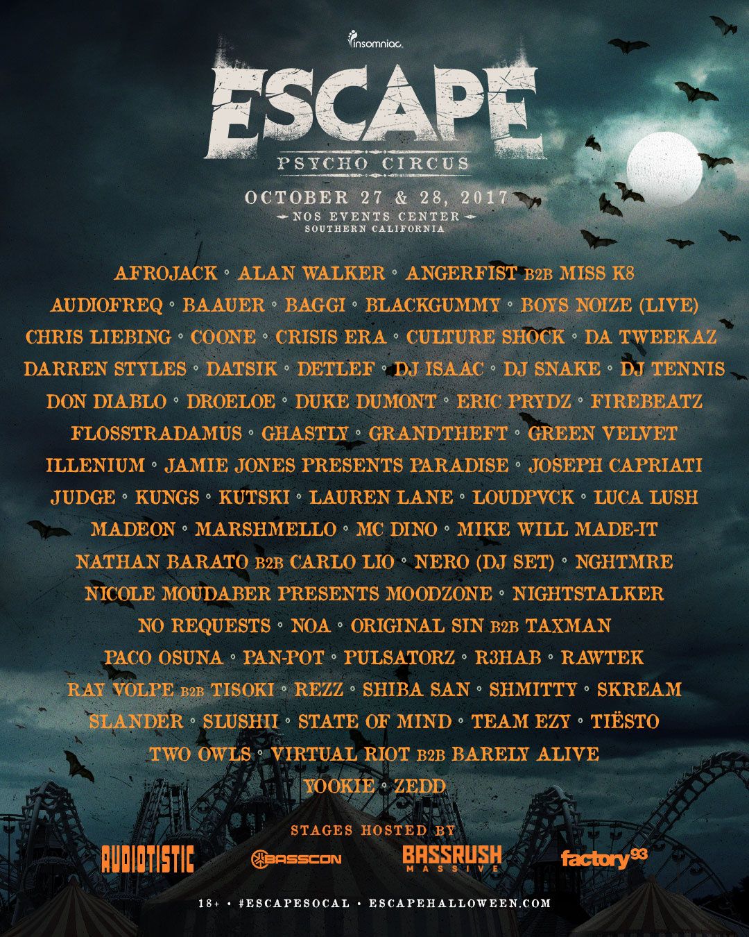 Tiësto date | Escape Psycho Circus | San Bernardino, CA - October 27.28, 2017