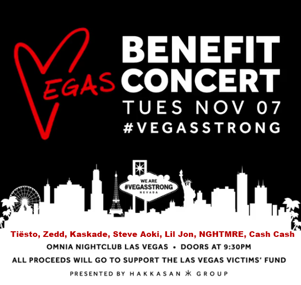 Tiësto date | Omnia nightclub | Las Vegas, NV - November 07, 2017 | Las Vegas Victims Benefit Concert #VegasStrong with Tiësto, Zedd, Kaskade, Steve Aoki, Lil Jon, NGHTMRE, Cash Cash