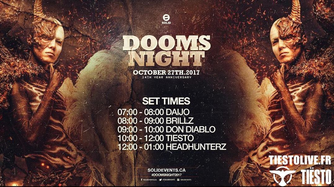 Tiësto date | Dooms Night | Vancouver, Canada - October 27, 2017 | Halloween Party | Set Times