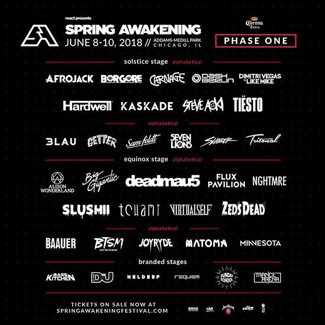 Tiësto date | Spring Awakening Music Festival | Chicago, IL - june 08/10, 2018