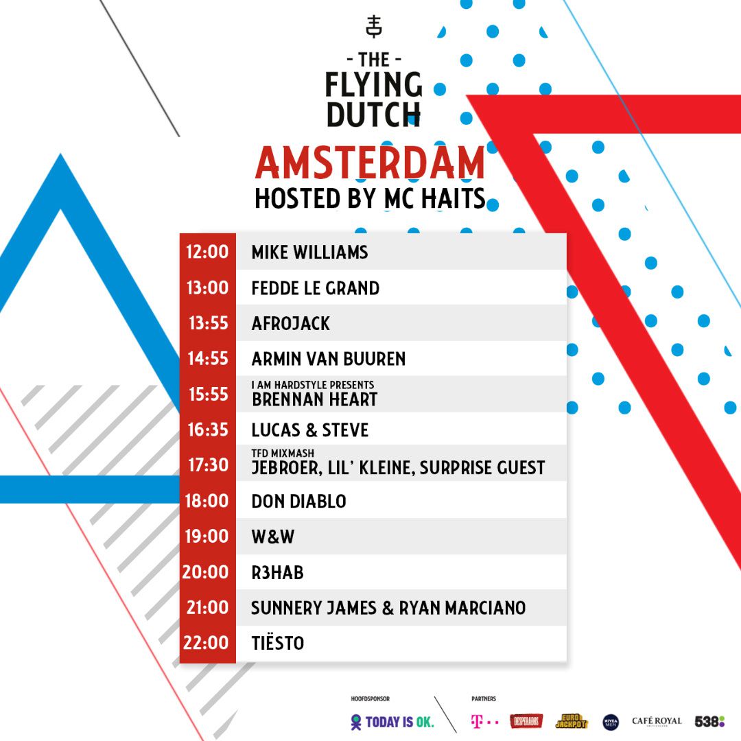 Tiësto date | The Flying Dutch | Rotterdam / Eindhoven / Amsterdam, Netherlands - june 02, 2018 | Set Times Amsterdam
