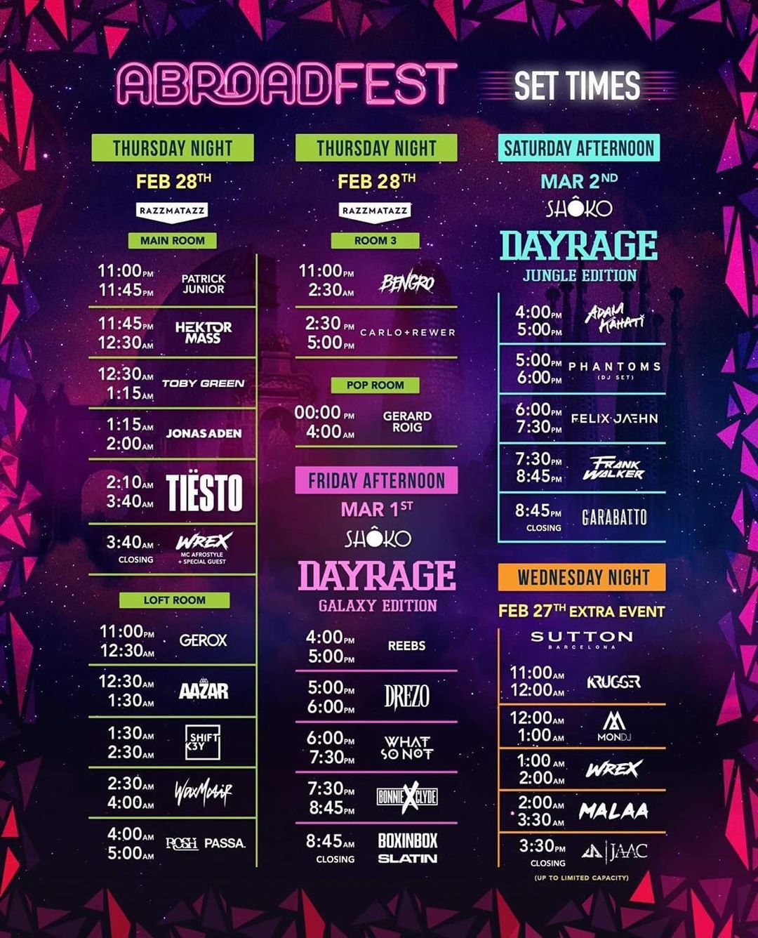 Tiësto date |  Abroad Festival | Barcelona, Spain - February 28, 2019 | Set Times