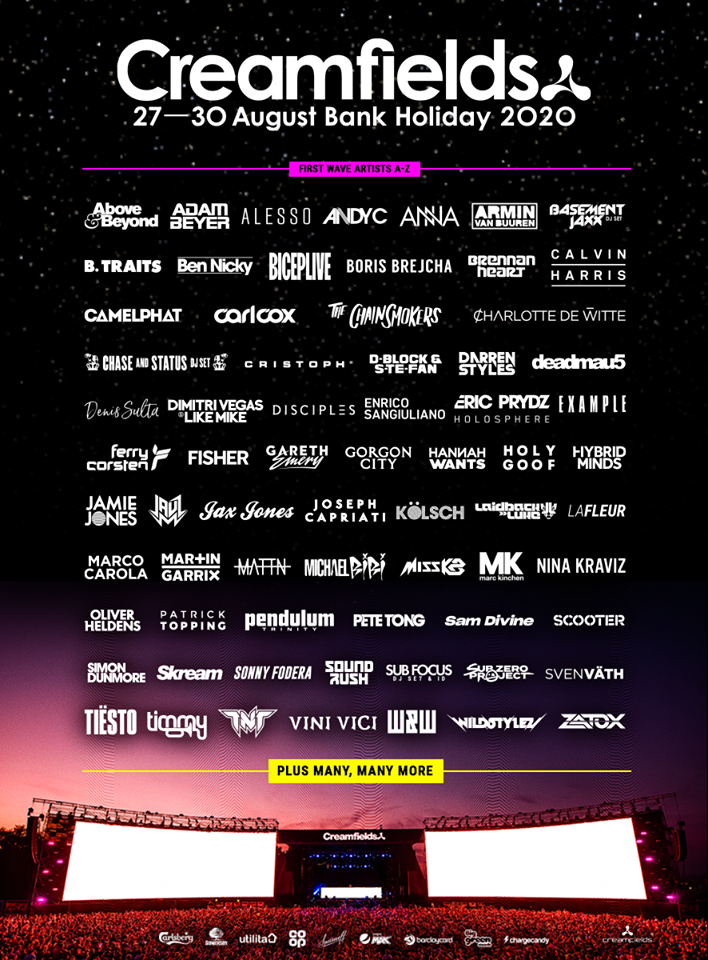 Tiësto date | Creamfields | Daresbury, UK - august 28/29/30, 2020