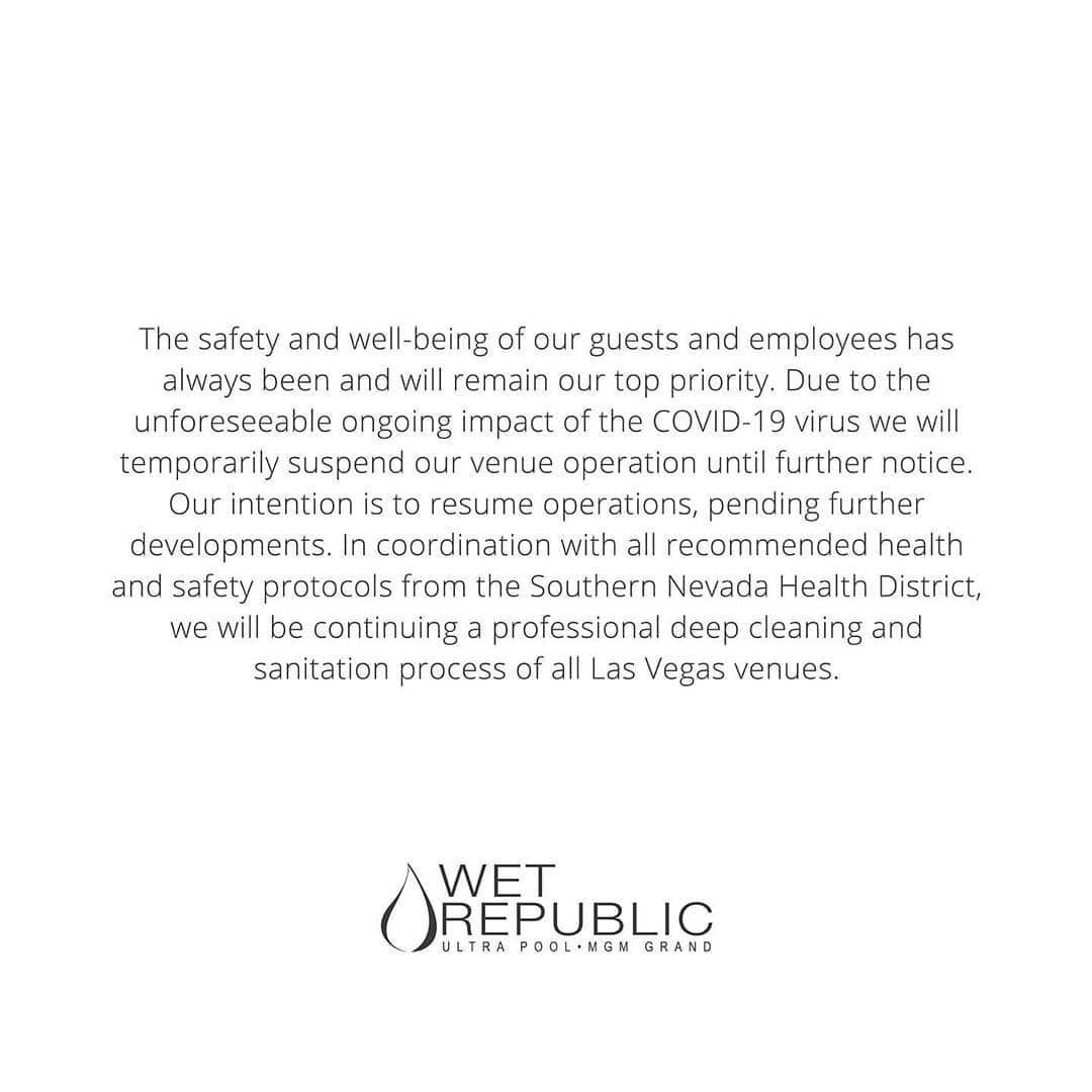 ⚠️ Hakkasan, Omnia & Wet Republic in Las Vegas, temporarily closed due to coronavirus ⚠️