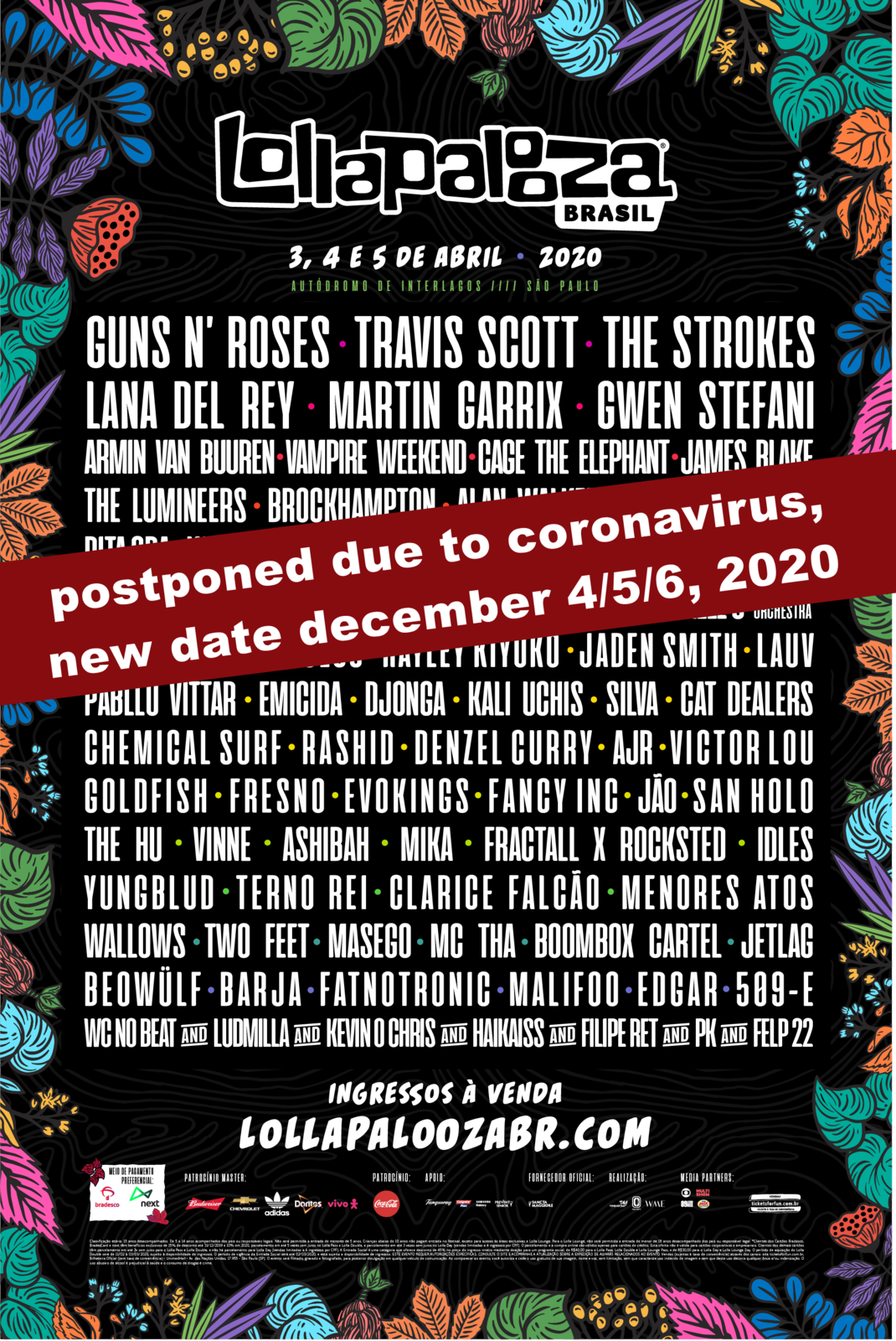 ⚠ Lollapalooza 2020 in Brazil, postponed due to coronavirus ⚠