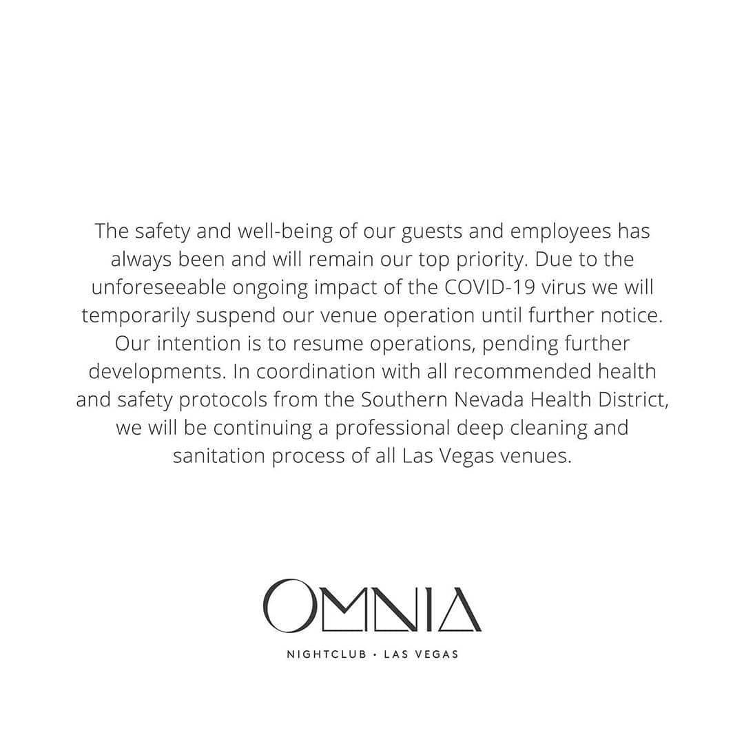 ⚠️ Hakkasan, Omnia & Wet Republic in Las Vegas, temporarily closed due to coronavirus ⚠️
