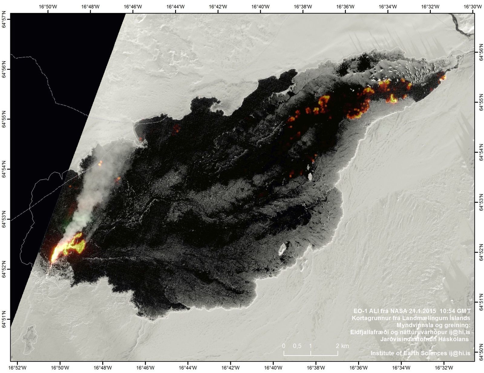 Le champ de lave d'Holuhraun le 21.01.2015 - photo Nasa EO-1