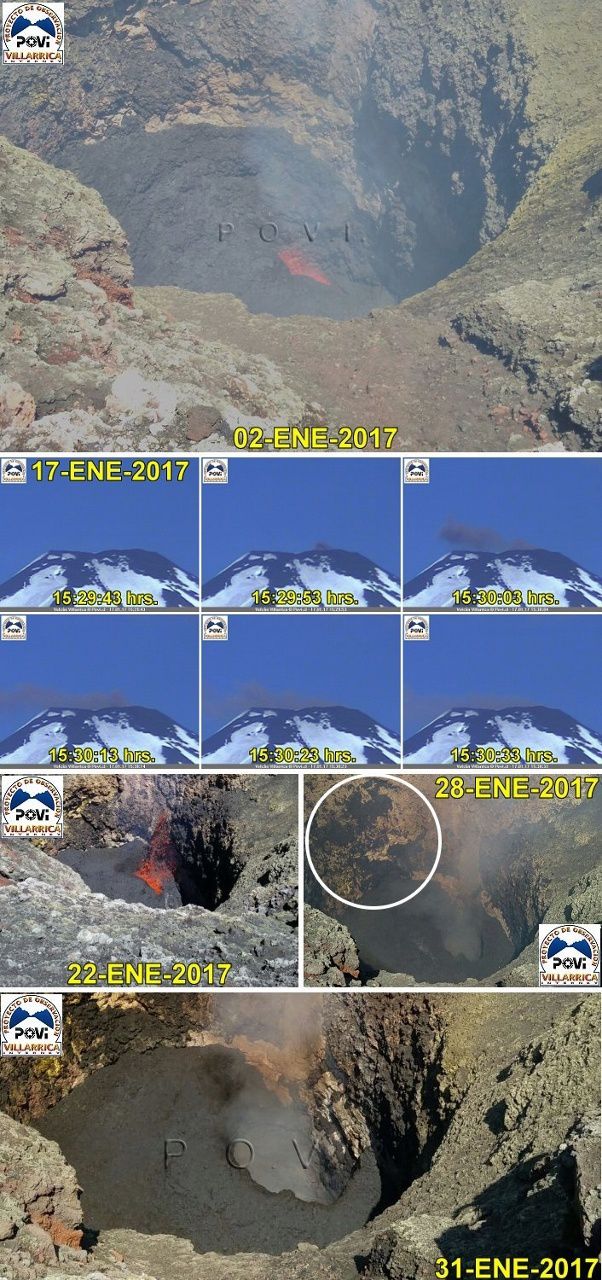 Villarica - modifications depuis le 17 janvier, et images comparatives entre début et fin janvier - doc. POVI