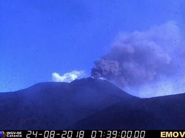 Etna NSEC - émission de cendres - 24.08.2018 / 7h39 - Webcam INGV Catania