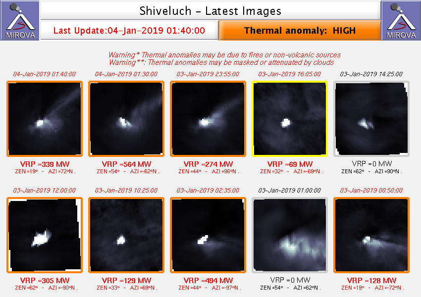 Sheveluch - thermal anomalies on 04.01.2019 / 1:40 - Doc. Mirova MODIS_Latest10NTI