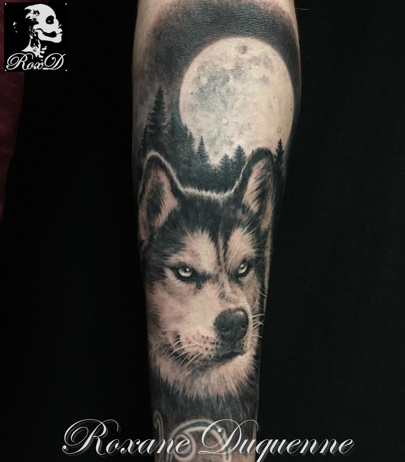 husky dog moon tattoo