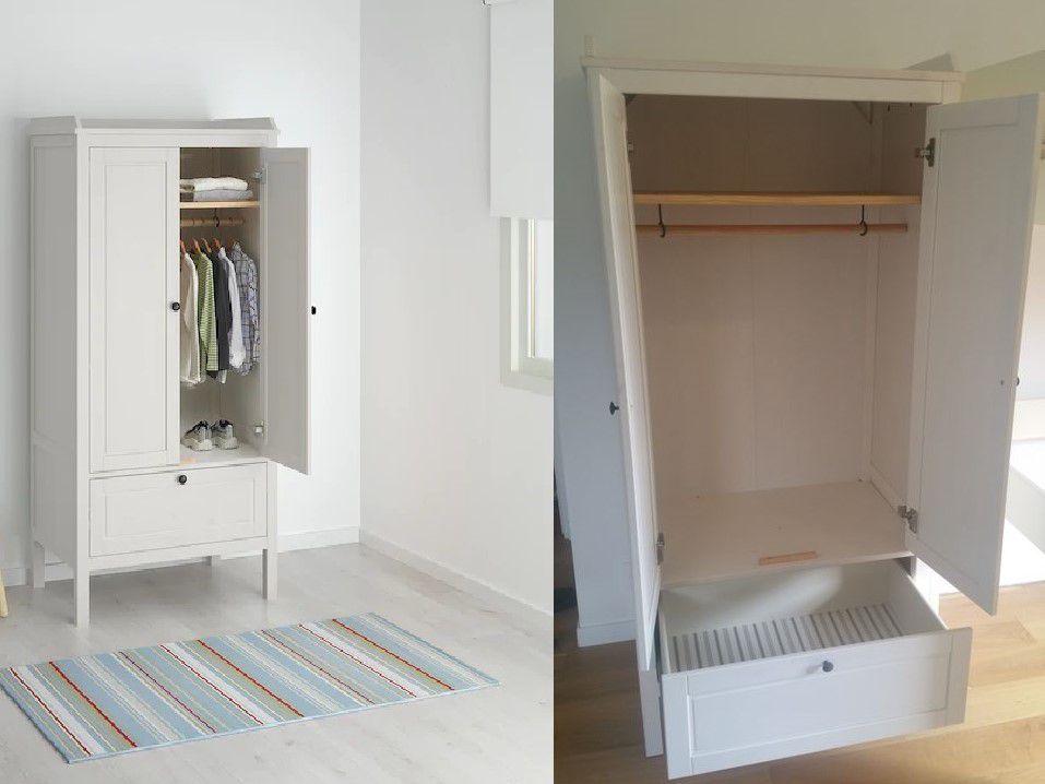 Déco chambre : armoire vintage retro penderie en bois pin peint en blanc -  Fashion maman