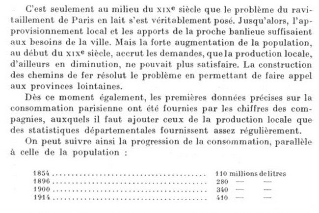 extrait de "L'approvisionnement de Paris en lait" de Dubuc 1838 (source Persée)