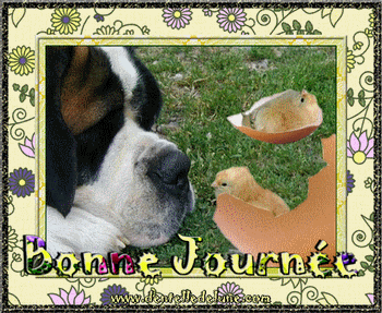 bonne journée gif animé avec chien et poussins