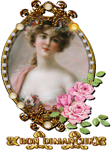 bon dimanche gif animé vintage avec portrait de femme