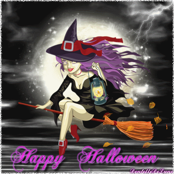 gif-halloween-sorcière-balai - les gifs animés de dentelledelune