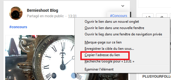Google + adresse du lien sur Google +