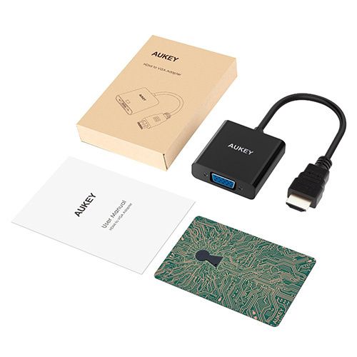 kit AUKEY Adaptateur HDMI vers VGA 1080P Câble Adaptateur Convertisseur Compatible avec Apple TV, Chromebook, Rasberry Pi, Macbook, Laptop, Ultrabook, Noir