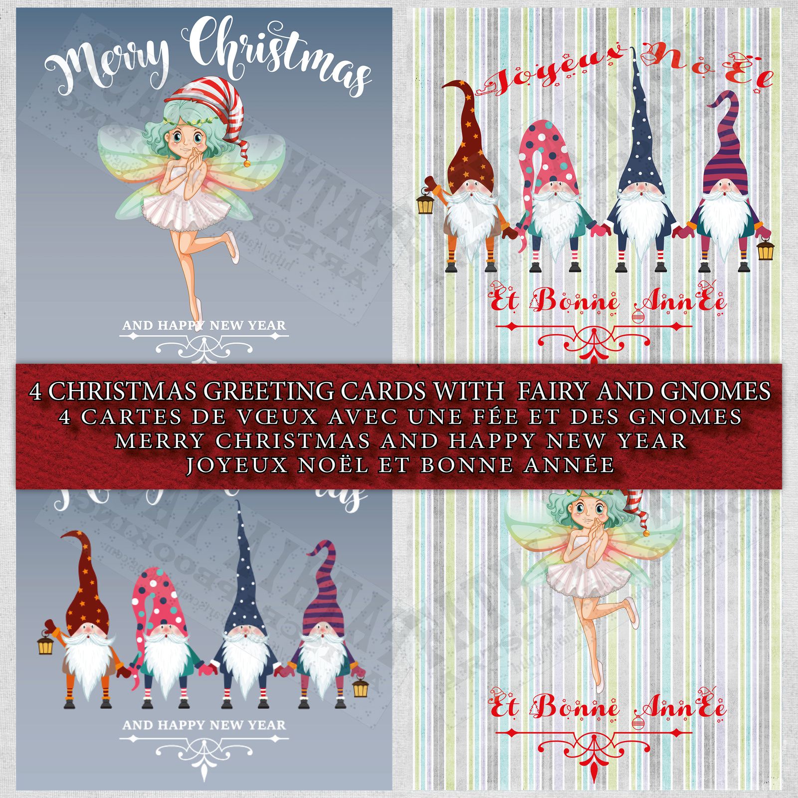 Christmas Greeting Cards, Christmas fairy, Christmas gnomes, Merry Christmas, Happy new year, Joyeux Noël cartes de vœux,