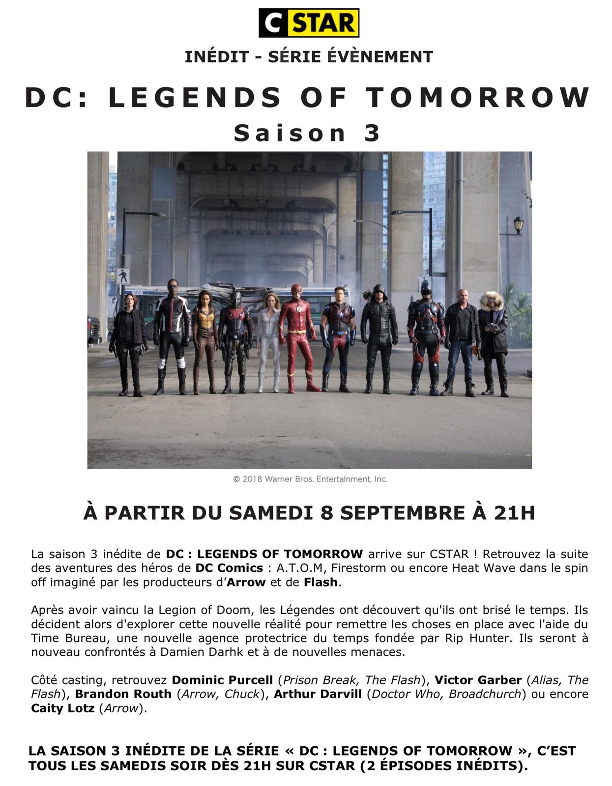 La saison 3 inédite de DC : LEGENDS OF TOMORROW arrive sur CStar samedi 8 septembre.