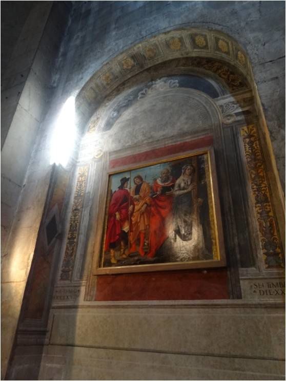 Tableau de Filippino Lippi : Saint Roch, Saint Sébastien, Saint Jerôme, Sainte Hélène (Eglise San Michele, parcours d'orientation à Lucca, 01-04-14))