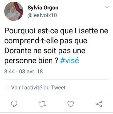 Tweet de Silvia, visant Lisette