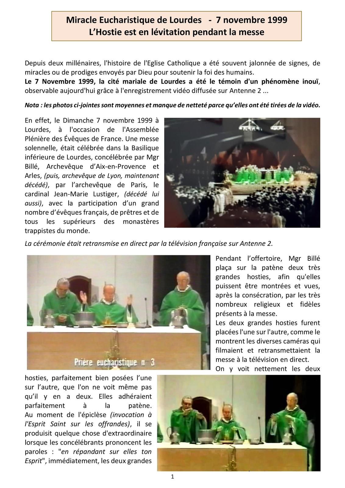 Miracle Eucharistique De Lourdes En 1999 Unite Pastorale Sainte Marthe