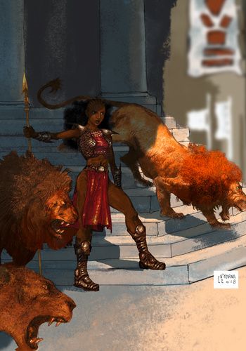 Lions, Lionnes. Inspiration Frazetta.